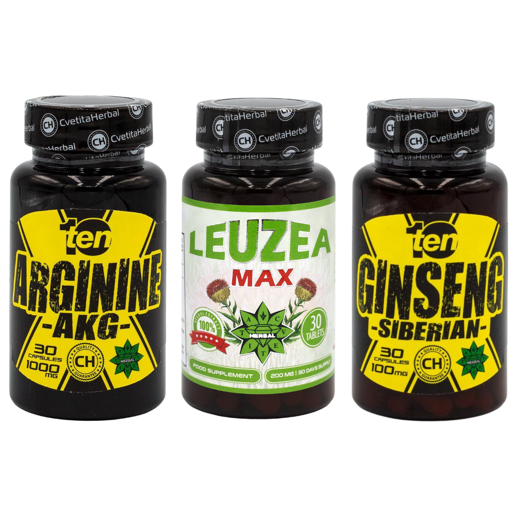 ΠΑΚΕΤΟ COMBO: Leuzea 30 δισκία + TEN Arginine 40 δισκία + Ten Siberian Ginseng 30 δισκία
