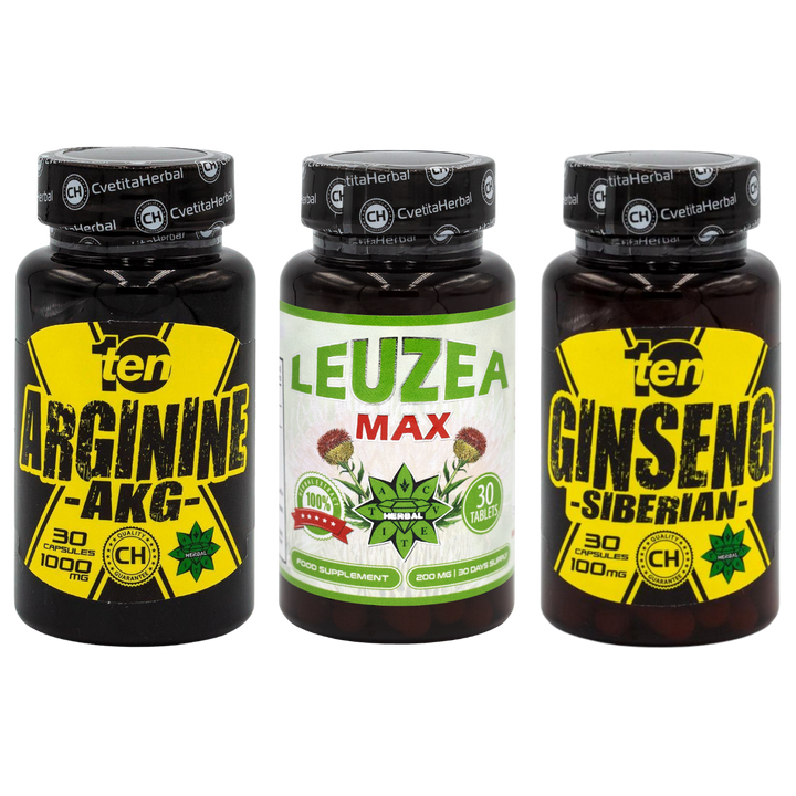ΠΑΚΕΤΟ COMBO: Leuzea 30 δισκία + TEN Arginine 40 δισκία + Ten Siberian Ginseng 30 δισκία
