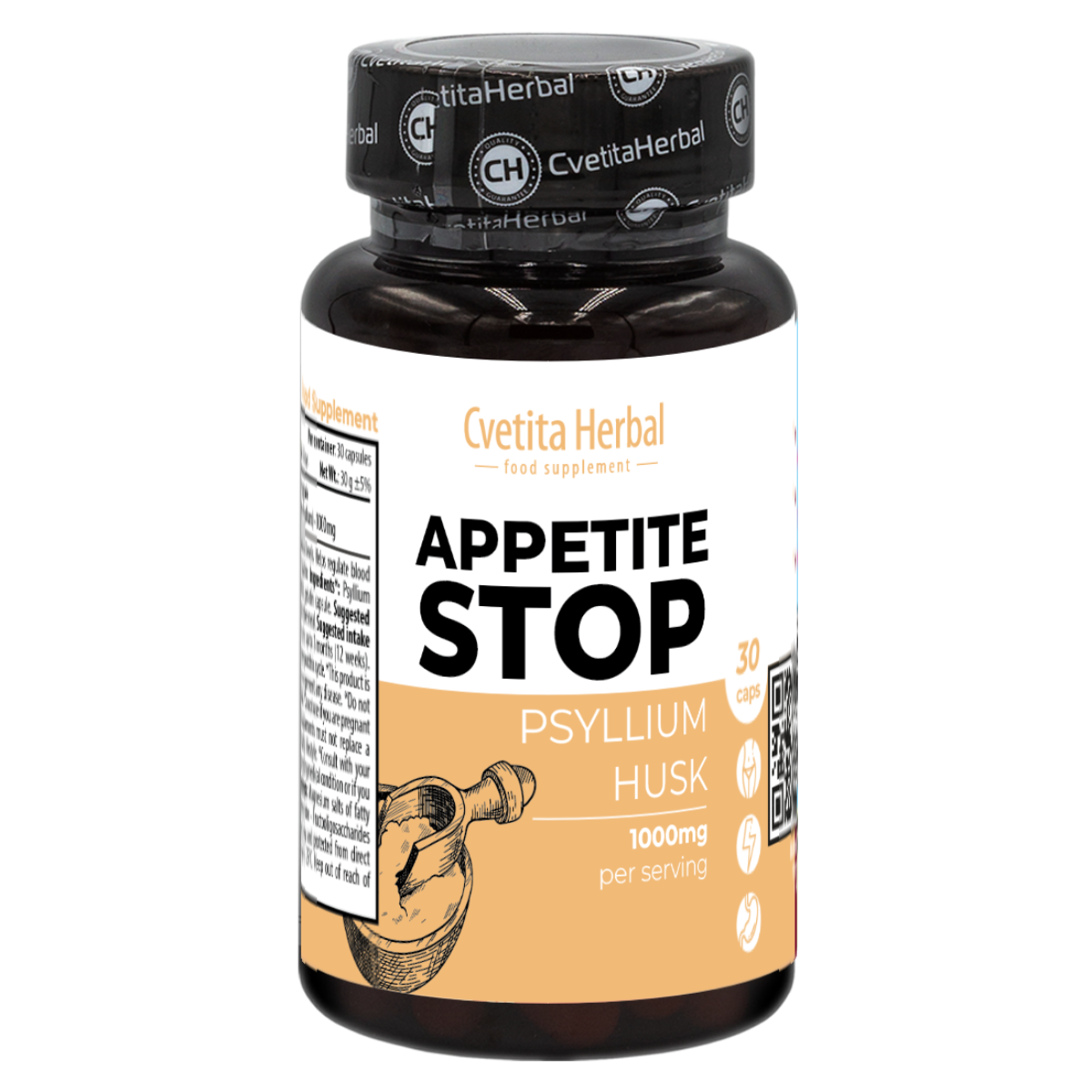 Ξύδι Μήλου "Λευκό Πλαντάγκο (Psyllium)" - Appetite Stop (30 κάψουλες x 1000 mg)