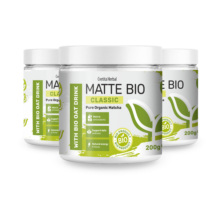 Matte Bio Classic 2+1 - πακέτο με τρία βάζα βιολογικό matcha των 200 g