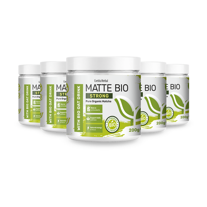 Matte Bio Strong 3+2 - πακέτο με πέντε βάζα βιολογικό matcha των 200 g